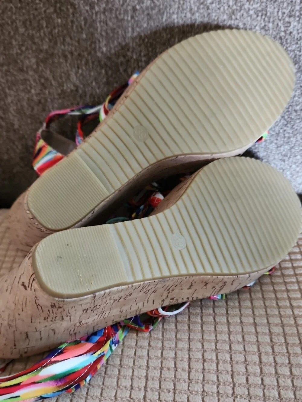 Multi-Color Strappy Cork Wedge Sandals for Women Size 39